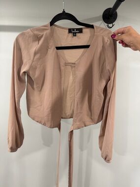 Lulu's Mauve Tie-Front Long Sleeve Crop Blouse